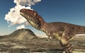 Dinosaur Mapusaurus and volcano Royalty Free Stock Photo