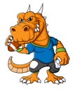 the dinosaur mascot of American football complete with player clothe