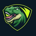 Dinosaur mascot head logo, esport logo green. T-rex monster