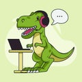 Dinosaur mascot logo design illustration. Tyrannosaur T-Rex as an operator and customer service. Royalty Free Stock Photo
