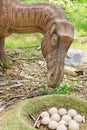 Dinosaur model Maiasaura with a clutch of eggs Royalty Free Stock Photo