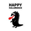 Dinosaur monster silhouette. Happy Halloween. Cute cartoon kawaii sad character icon. Tongue, eyes, hands. Funny baby collection.