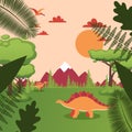 Dinosaur in natural landscape, Jurassic park vector illustration