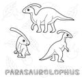 Dinosaur Parasaurolophus Cartoon Vector Illustration Monochrome