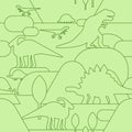 Dinosaur pattern seamless. Dino background. Dinosaurs and ancient landscape texture. Baby fabric ornament