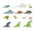 Dinosaur pixel art Set. Ancient animal. Diplodocus and Stegosaurus, Pterosaur. Ankylosaurus and triceratops. Styracosaurus and