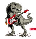 Dinosaur playing electric guitar. Tyrannosaurus or T. rex. Vector illustration