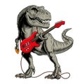 Dinosaur playing electric guitar. Tyrannosaurus vector illustration