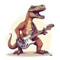 Dinosaur playing rock music on electric bass guitar. Generative AI Royalty Free Stock Photo
