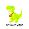 Dinosaur Playing Ukulele. Isolated on white. Vector illustration, flat style