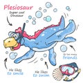 Dinosaur plesiosaur. Fan t-shirt design. Dinosaur character design. Cute dinosaur