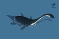 Dinosaur plesiosaur in isometric style. Isolated image of jurassic monster in water. Cartoon dino 3d icon. Sea reptile