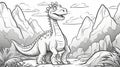 Dinosaur, prehistoric landscape. Coloring page Royalty Free Stock Photo