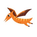 Cute flying pterodactyl in cartoon style isolated element. Funny dinosaur with wings