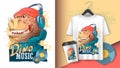 Dinosaur rapper in headphones and a hat. Tyrannosaur, typography slogan. Poster and merchandising. Can be used for print design Royalty Free Stock Photo