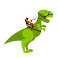 Dinosaur rider. Man sits on back of huge wild Raptor. Teamster d