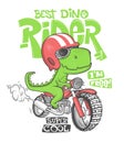 Dinosaur riding a motorbike vector print design