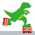 Dinosaur riding roller skates.