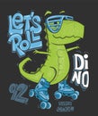 Dinosaur on roller skates. Extreme sports on the street. Vector illustration