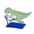 Dinosaur running on the treadmill. cute dinosaur doing sports