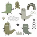 dinosaur scandinavian drawing set design Royalty Free Stock Photo