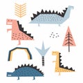 dinosaur scandinavian drawing set design vector illustration pack collections. Funny nursery style for kids and baby fashion Royalty Free Stock Photo