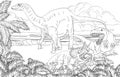 Dinosaur Scene Cartoon Coloring Book Page Royalty Free Stock Photo