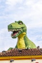 Dinosaur sculpture on the roof of the building on Hollywood boulevard of Walk of Fame