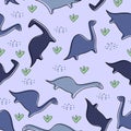 Dinosaur seamless pattern for baby and kids vector illustration funny drawing scandinavian hand drawn background ready for