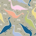 Dinosaur seamless pattern for baby and kids vector illustration funny drawing scandinavian hand drawn background ready for