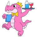Dinosaur servants are away with drinks to serve, doodle icon image kawaii