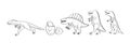 Dinosaur set. Hand-drawn coloring page for kids. The spinosaurus dinosaur, tyrannosaurus rex, velociraptor, dinosaur egg Royalty Free Stock Photo