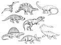 Dinosaur set sketch engraving vector illustration Royalty Free Stock Photo