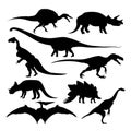 Dinosaur silhouettes extinct species isolated ancient animals Royalty Free Stock Photo