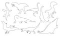 Dinosaur silhouettes set. Coloring dino monsters icons. Prehistoric reptile monsters. Vector illustration isolated on