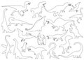 Dinosaur silhouettes set. Coloring dino monsters icons. Prehistoric reptile monsters. Vector illustration isolated on