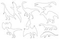 Dinosaur silhouettes set. Coloring dino monsters icons. Prehistoric reptile monsters. Vector illustration isolated on