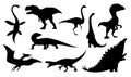 Dinosaur silhouettes set. Dino monsters icons. Prehistoric reptile monsters. Vector illustration isolated on white