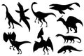 Dinosaur silhouettes set. Dino monsters icons. Prehistoric reptile monsters. Vector illustration isolated on white