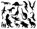 Dinosaur silhouettes set. Dino monsters icons. Shape of real animals. Sketch of prehistoric reptiles. Vector