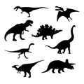 Dinosaur silhouettes set. Vector illustration isolated on white. Royalty Free Stock Photo