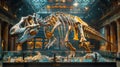 Dinosaur Skeleton Displayed in Museum With Clock in Background Royalty Free Stock Photo