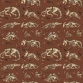 Dinosaur skeleton fossil seamless pattern vector flat illustration. Prehistoric predator animals Royalty Free Stock Photo