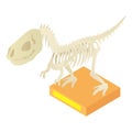 Dinosaur skeleton in museum icon, cartoon style