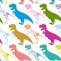 Dinosaur and skeleton seamless pattern. Tyrannosaurus t-Rex