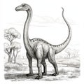 Dinosaur Sketch, Hand Drawn Sketched Brachiosaurus Dino, Engraving Dinosaurs, Ink Jurassic Monster Royalty Free Stock Photo