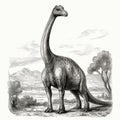 Dinosaur Sketch, Hand Drawn Sketched Brachiosaurus Dino, Engraving Dinosaurs, Ink Jurassic Monster Royalty Free Stock Photo