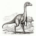 Dinosaur Sketch, Hand Drawn Sketched Dicraeosaurus Dino , Engraving Dinosaurs, Ink Jurassic Monster