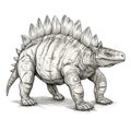 Dinosaur Sketch, Hand Drawn Sketched Stegosaurus Dino, Engraving Dinosaurs, Ink Jurassic Monster Royalty Free Stock Photo