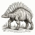 Dinosaur Sketch, Hand Drawn Sketched Stegosaurus Dino, Engraving Dinosaurs, Ink Jurassic Monster Royalty Free Stock Photo